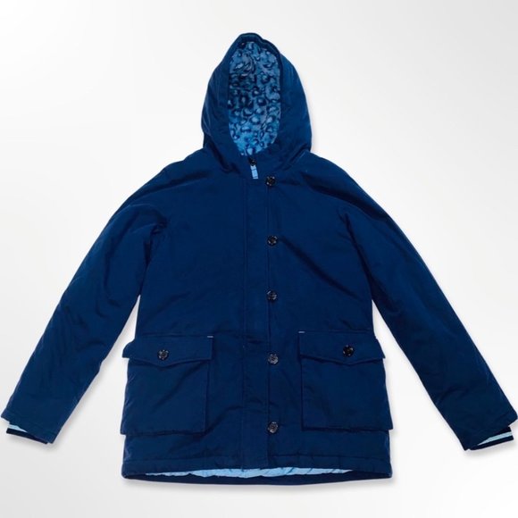 Boden Navy Cozy Parka Jacket with Cheatah Print Faux Fur Size 13-14 years - Picture 1 of 8